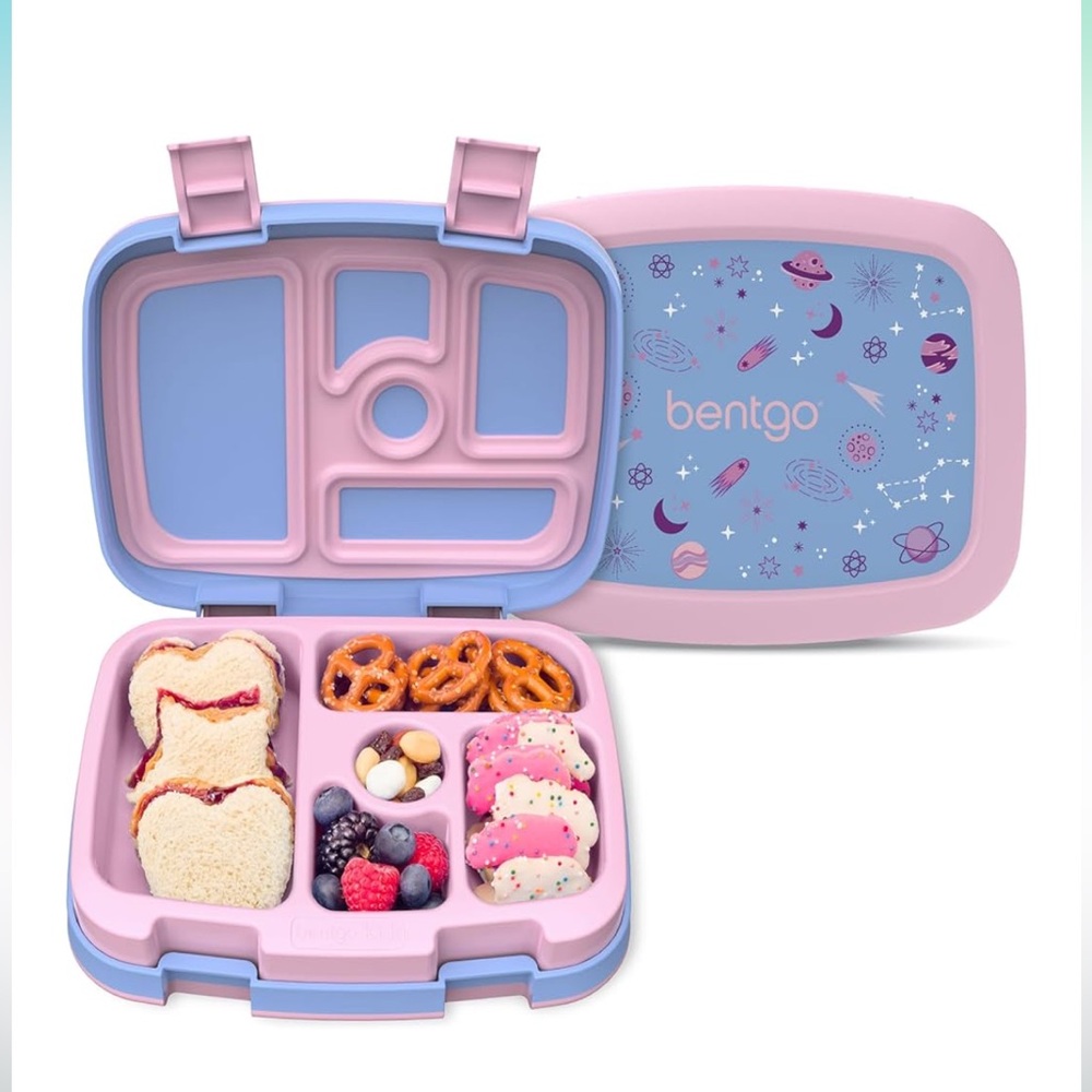 Bentgo Kids 5 Compartment Bento Lunch Box Leakproof Lavender Galaxy Pink Blue